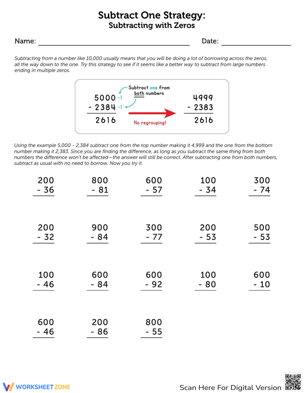 regrouping subtraction with zeros