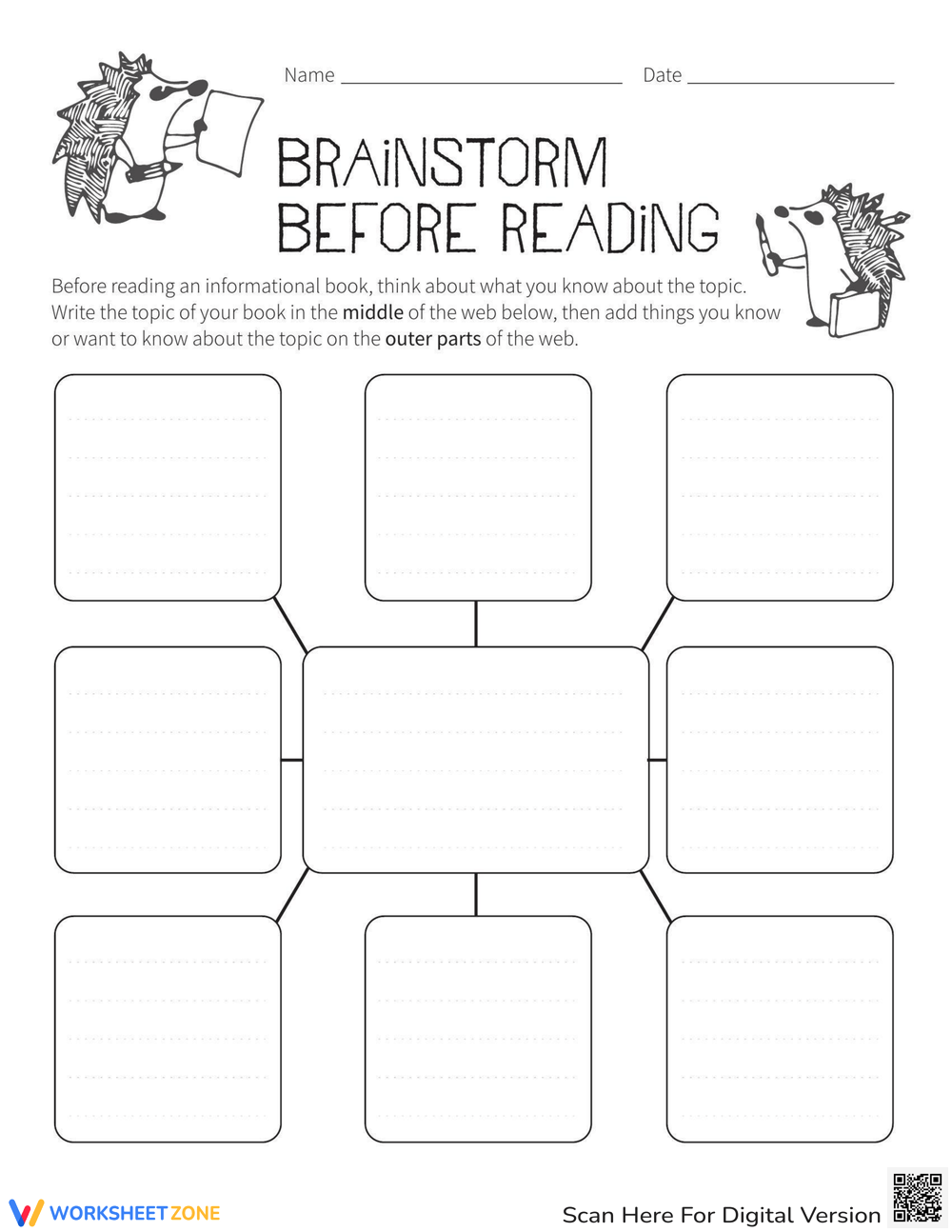 Brainstorm Before Reading Worksheet