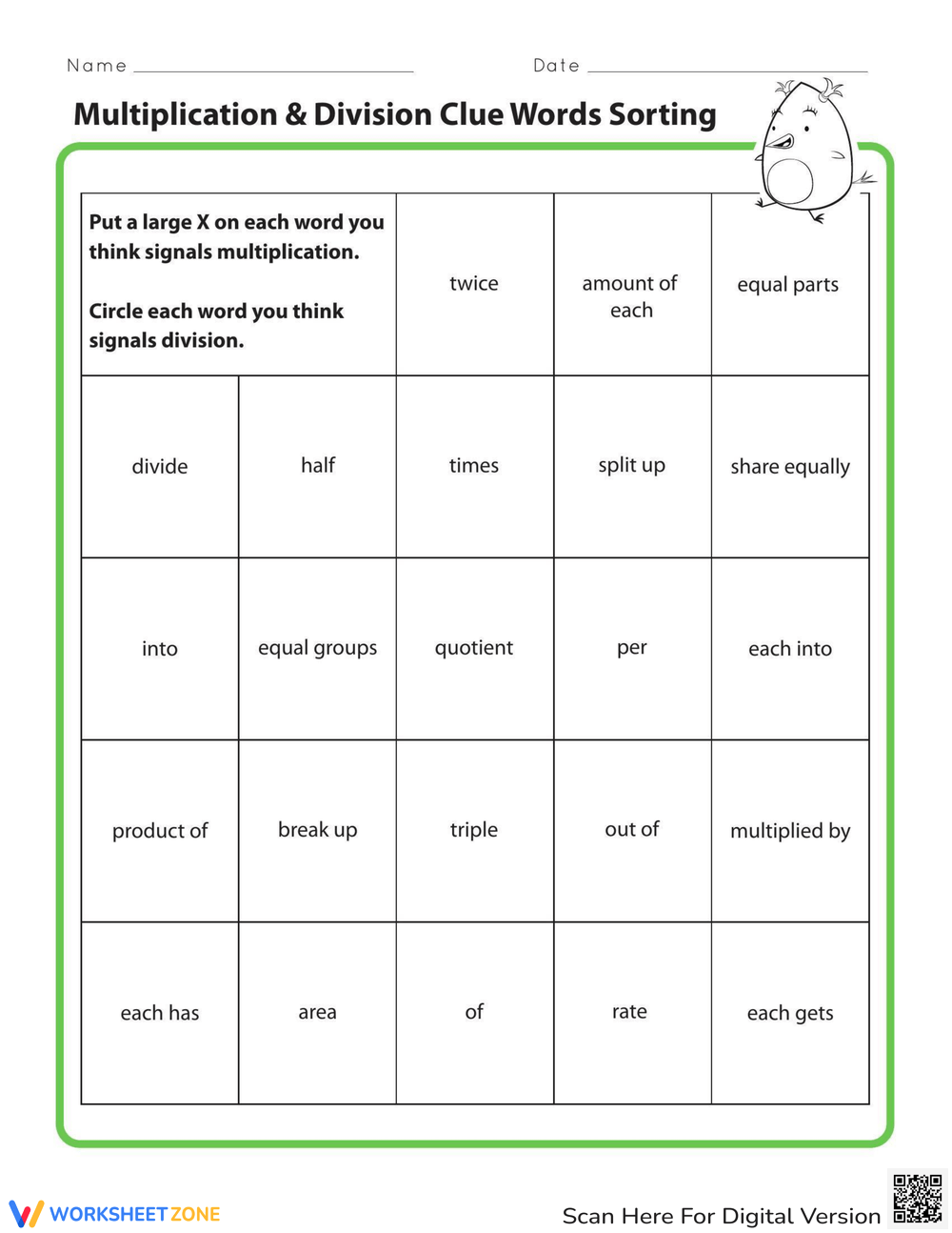 Multiplication Division Clue Words Sorting Worksheet
