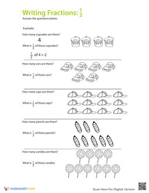 Fraction Math: One Half Worksheets