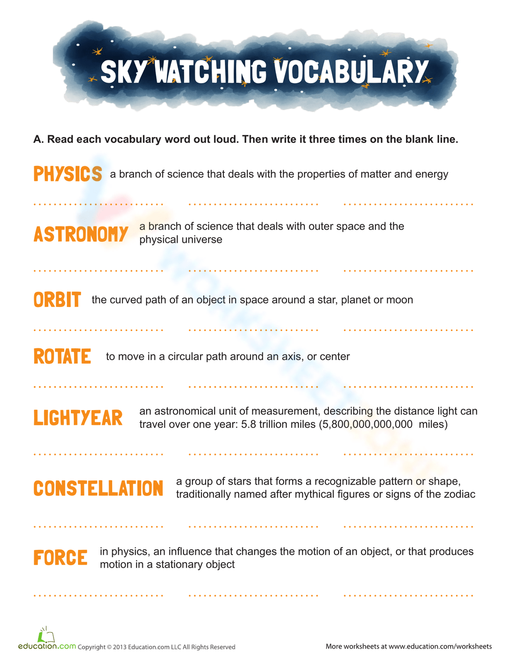 Cool Space & Astronomy Vocabulary Words for Kids