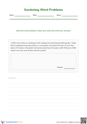 Essential Grade 4 Multi-Step Gardening Word Problems Worksheets