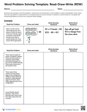 Word Problem Template: Read, Draw, Write Worksheets