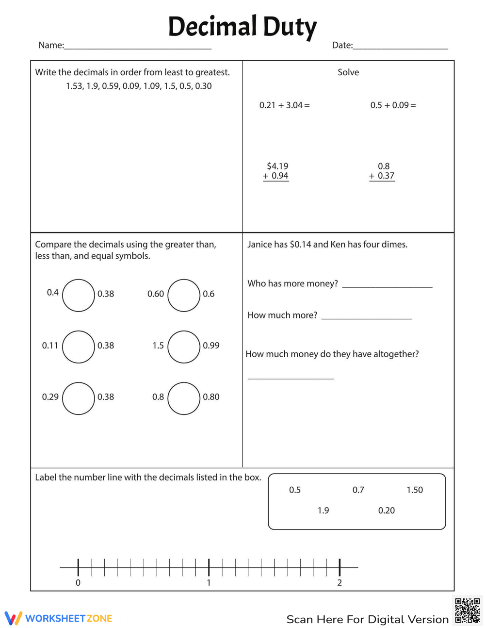 Decimal Duty Worksheet Answer Key