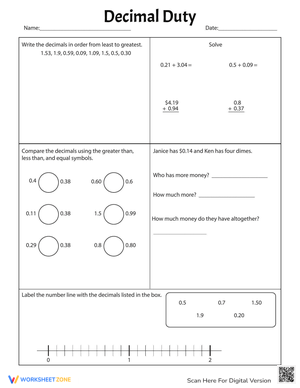Decimal Duty Worksheet