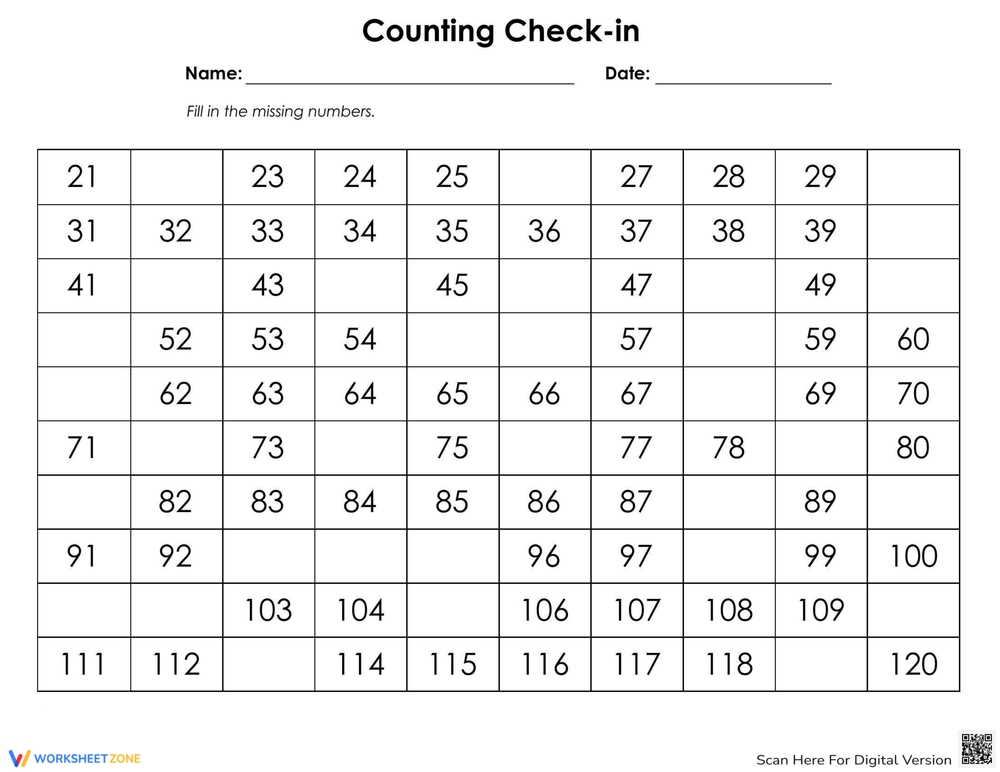 Counting Check-in Worksheet