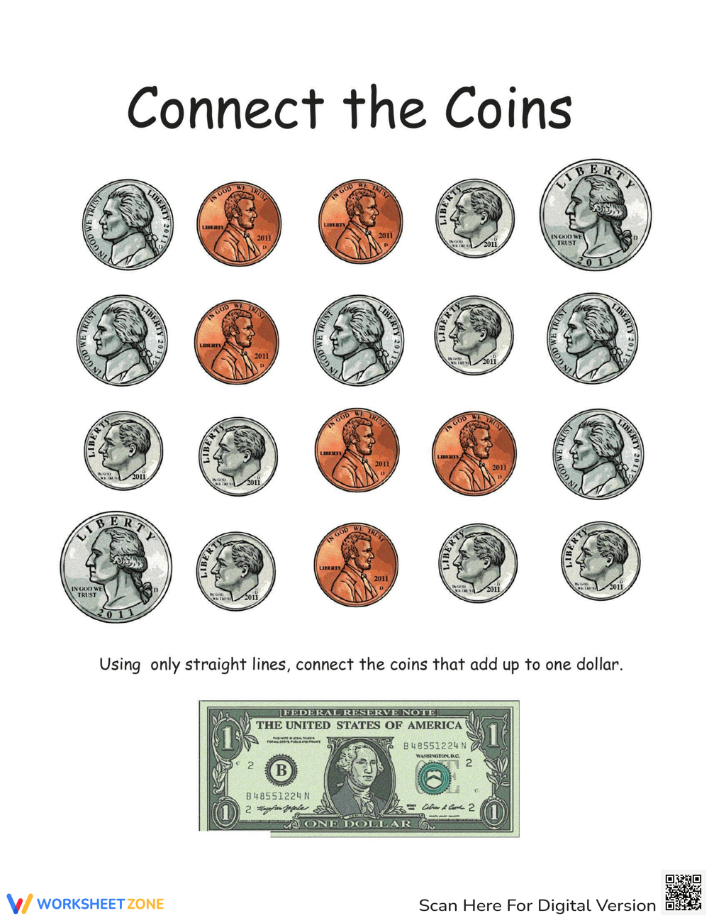 Connect The Coins #1 Worksheet