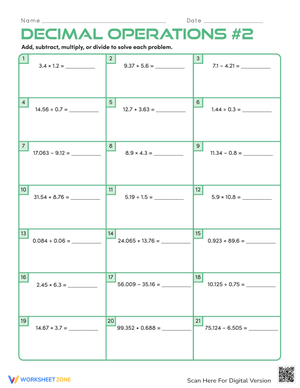 Decimal Operations: Adding and Subtracting Worksheets