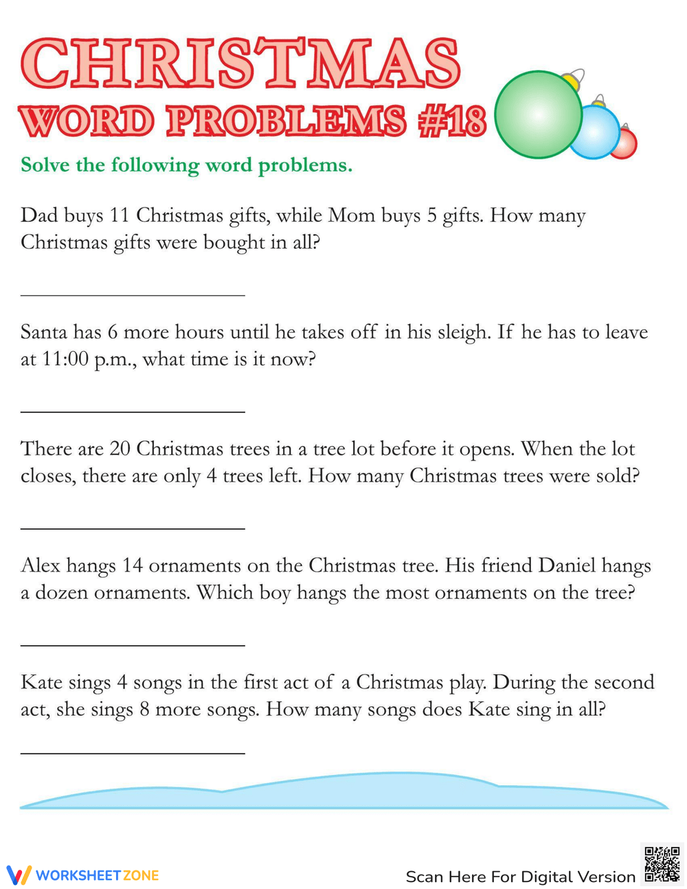 Christmas Word Problems #18 Worksheet