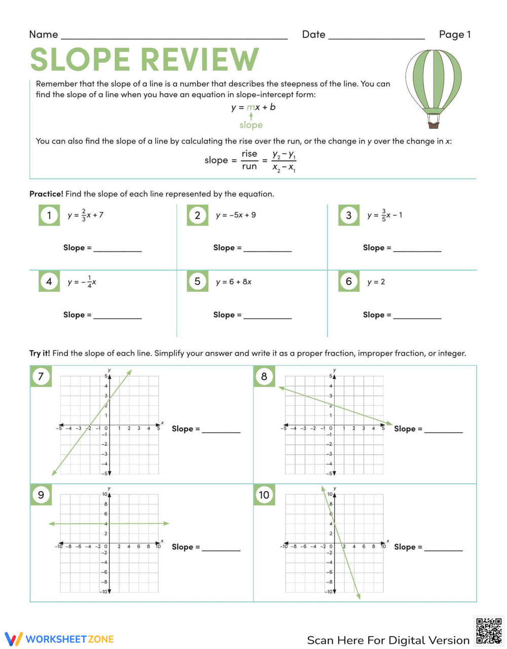 Slope Review Worksheet