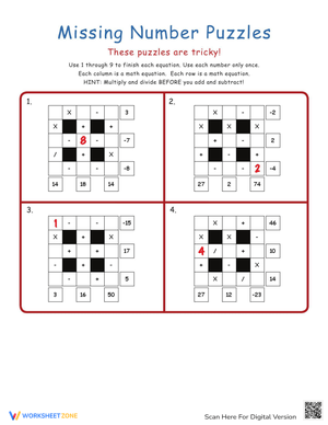 Challenging Math Puzzles Worksheets