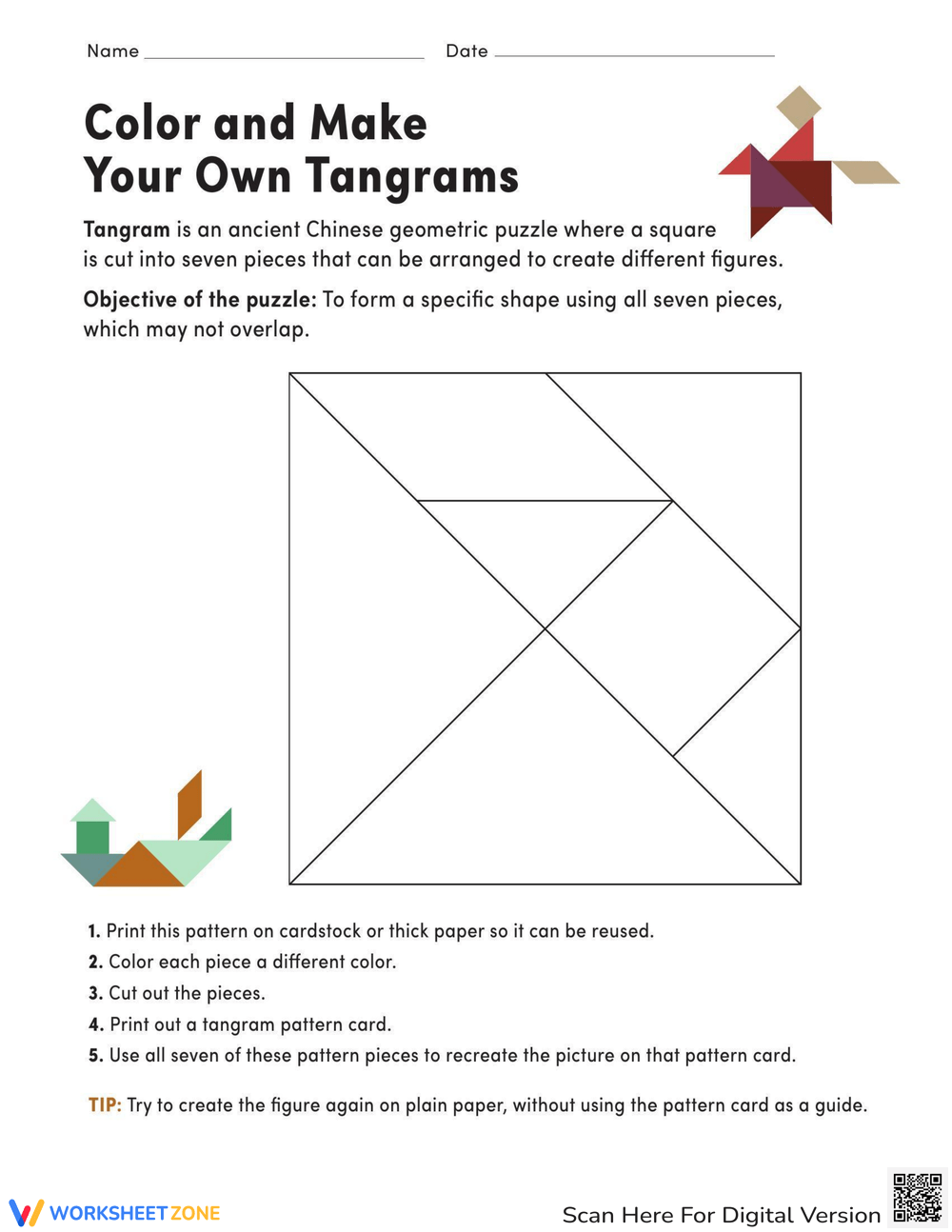 Tangram houses. Geometrical puzzles from triangles forms logical