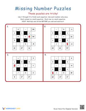 Math Puzzles: Engaging Math Challenges Worksheets