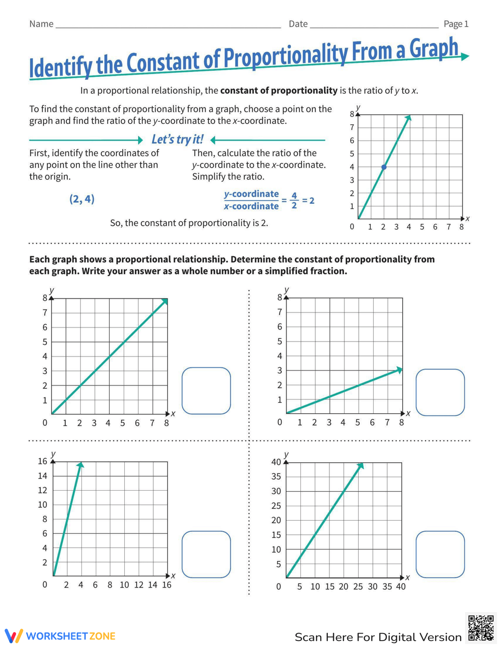 Identify The Constant Of Proportionality From A Graph Worksheet