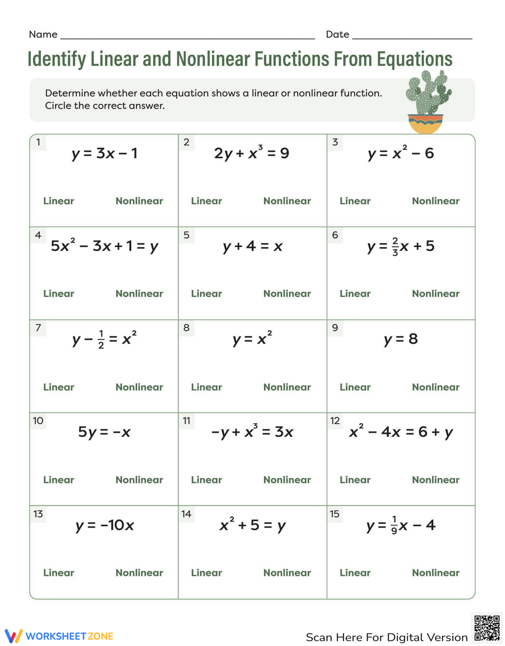 identify-linear-and-nonlinear-functions-from-equations-worksheet