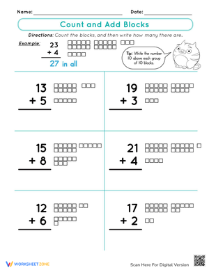 Count and Add Blocks Worksheet