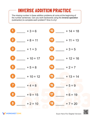 Practice Inverse Addition Worksheets