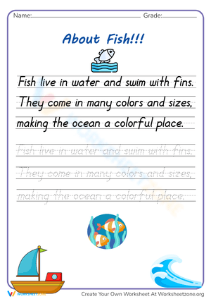 Fish Handwriting Worksheet | Grade 2-3 Printable