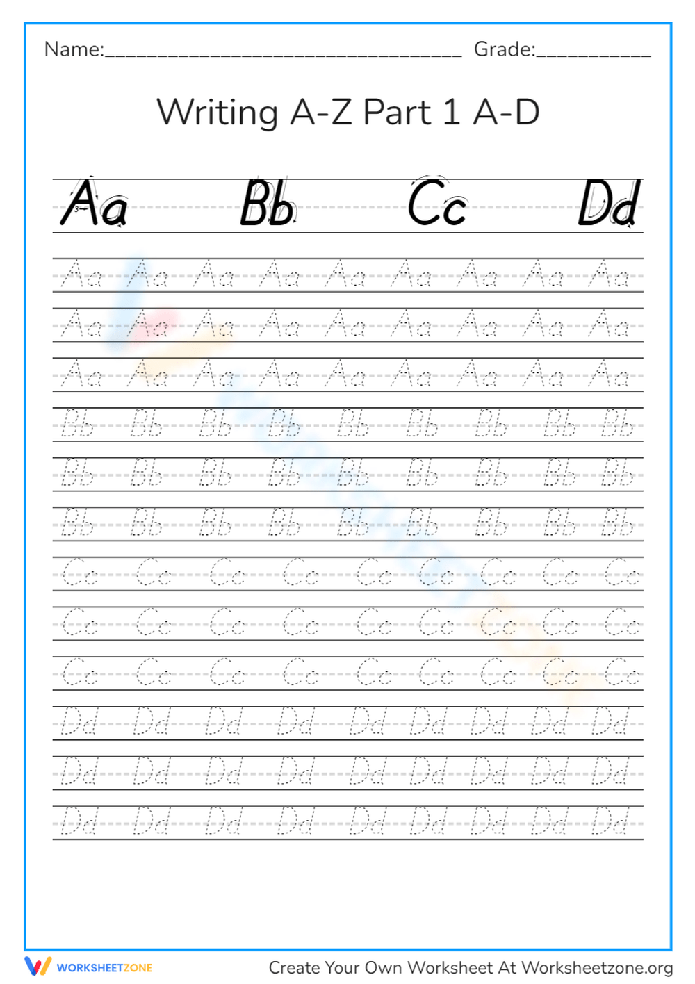 Cursive D worksheets