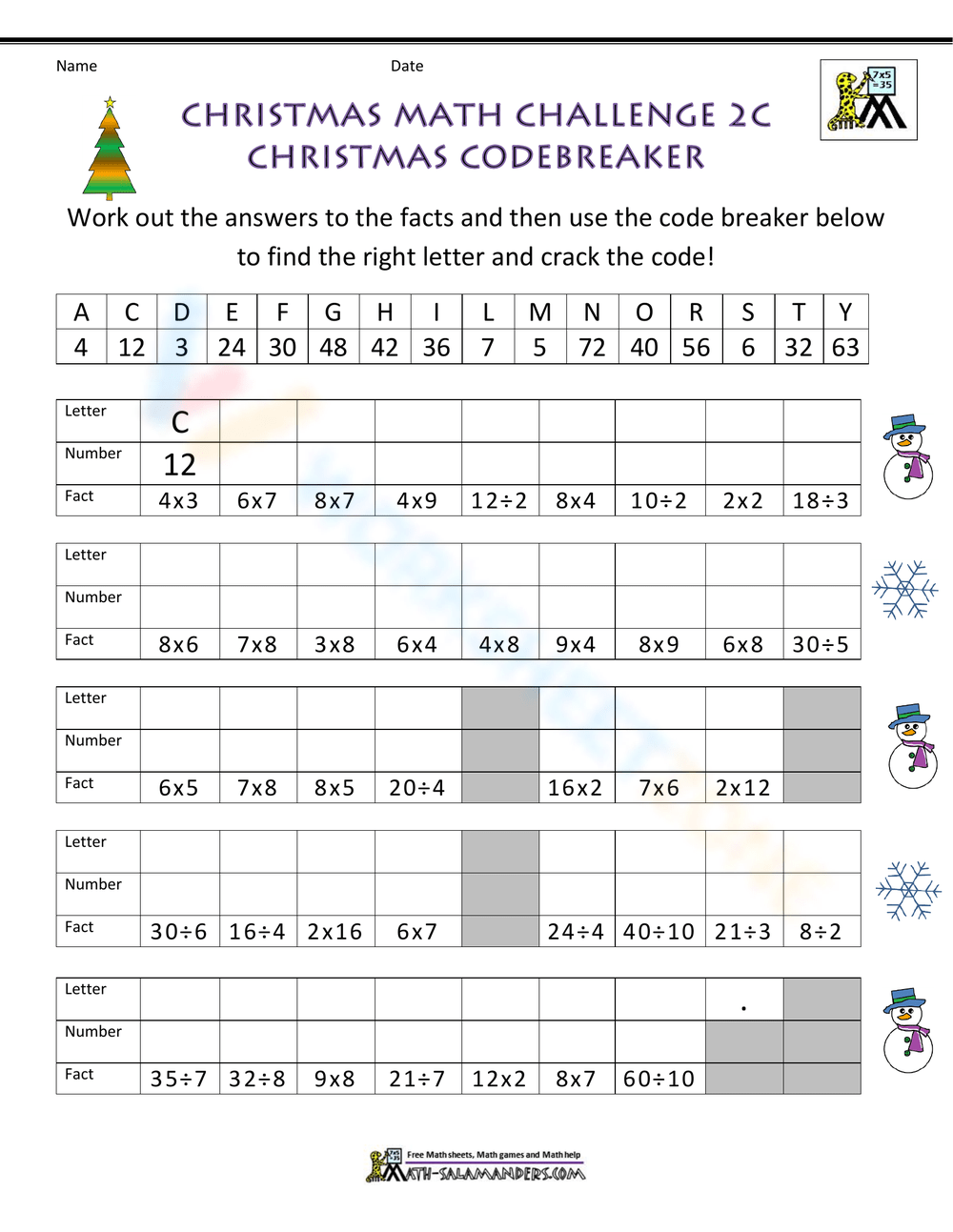 New Year Crack the Code with Answers and black and white copies