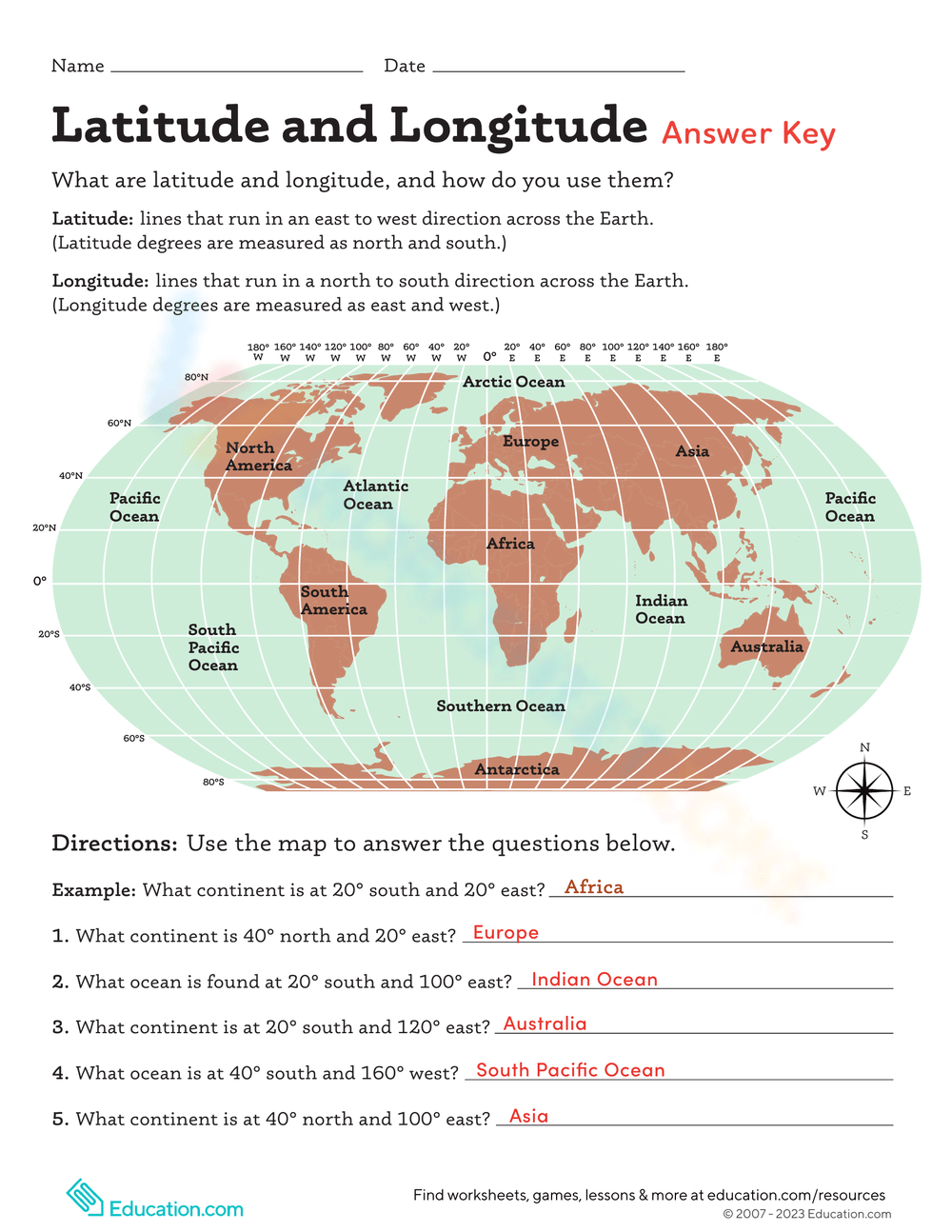 latitude and longitude worksheets