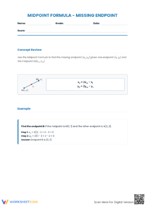 Midpoint Formula Missing Endpoint Worksheet | Grade 8-9 Essential