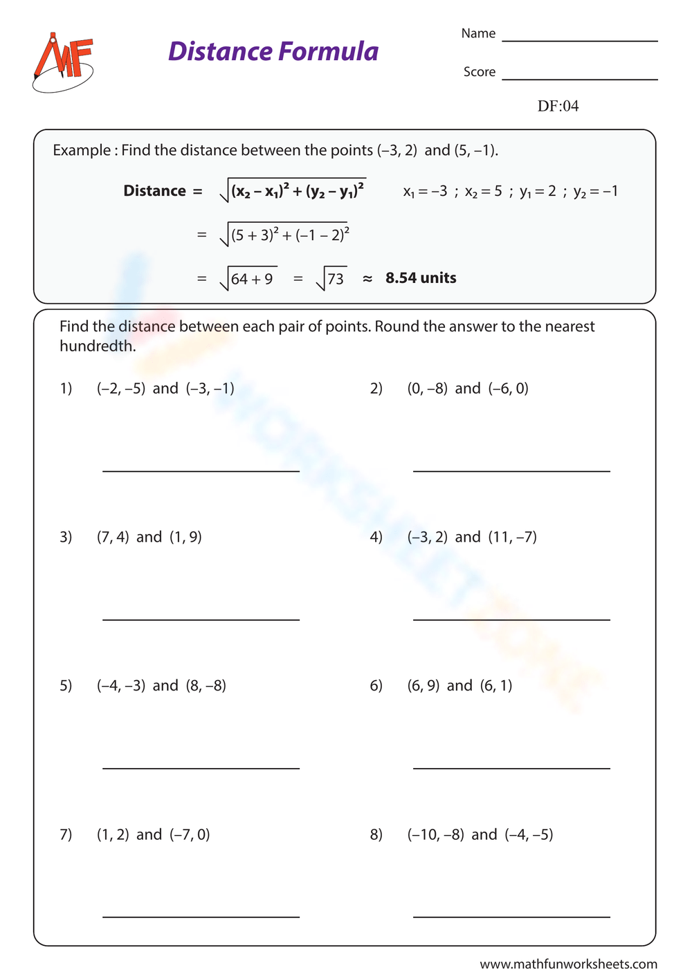 Slope Midpoint And Distance Formulas Worksheet Geometry Distance