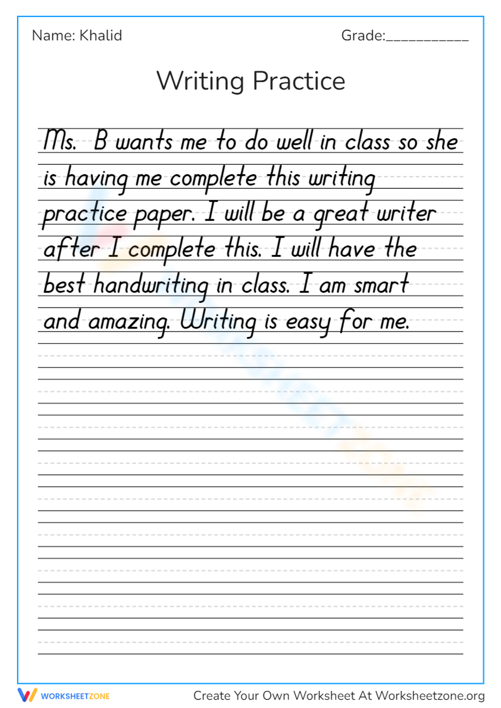 Free Cursive Writing Paragraph Worksheets (PDF) 