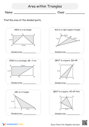 Area Within Triangles: Geometry Worksheet