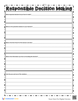 Responsible Decision Making Worksheet for Students