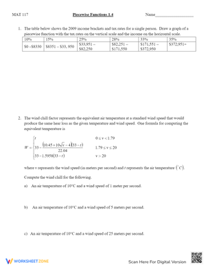 Piecewise Functions: Practice Problems Worksheet