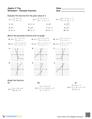 Worksheet on Piecewise Functions