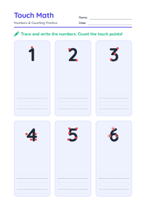 Touch Math Numbers Worksheet