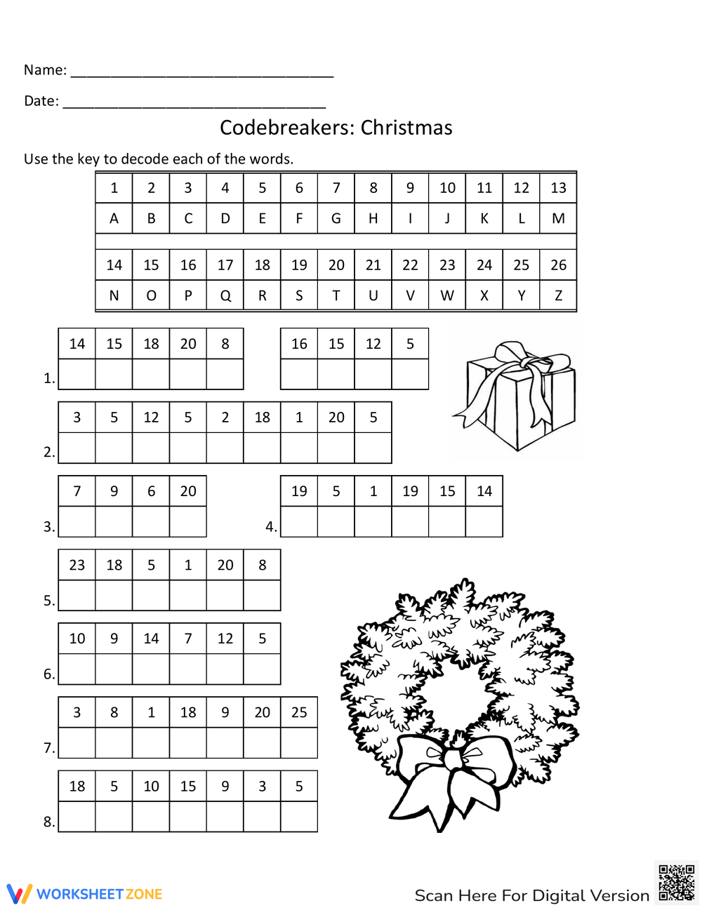 New Year Crack the Code with Answers and black and white copies