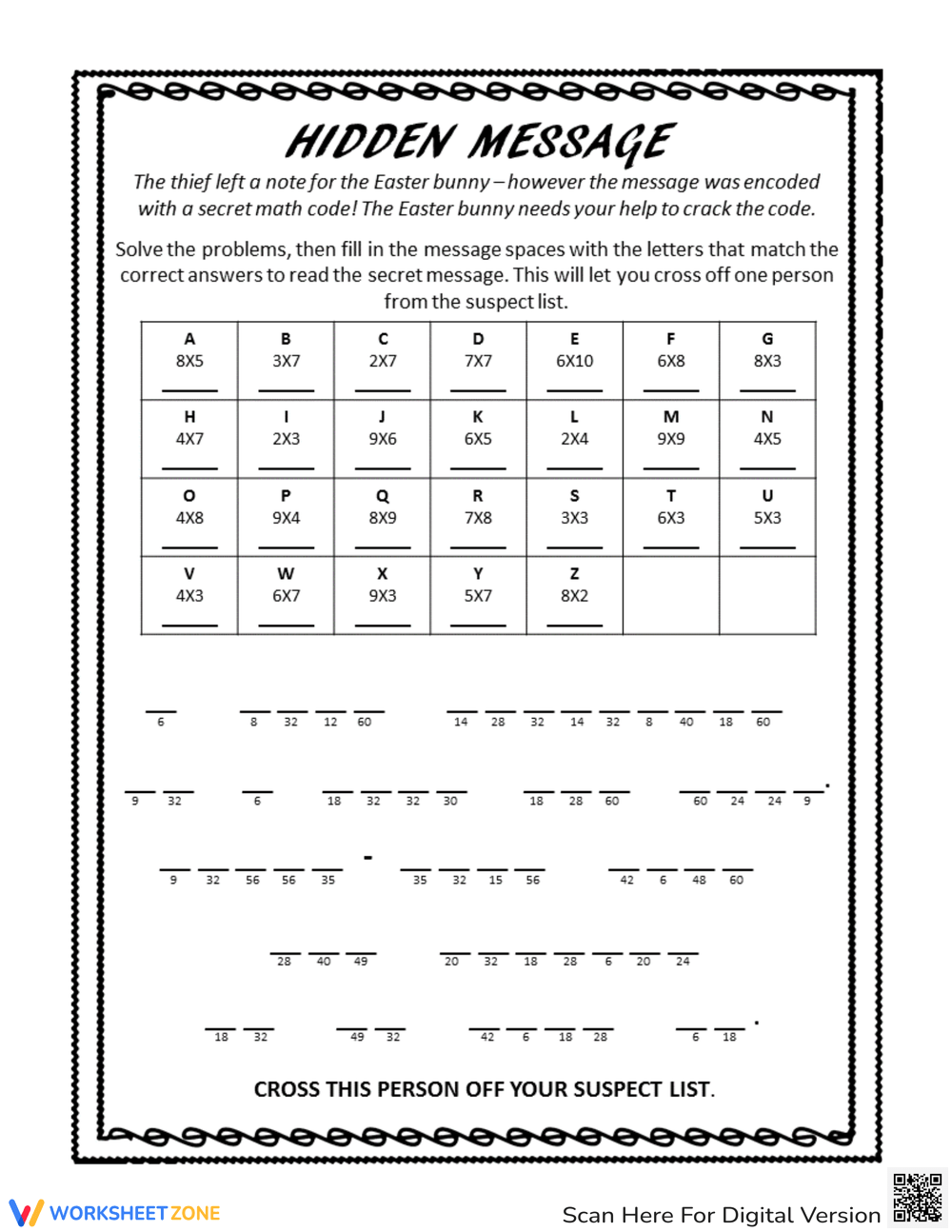 Crack the code worksheet