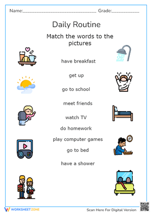 Daily Routine Word Match Game 