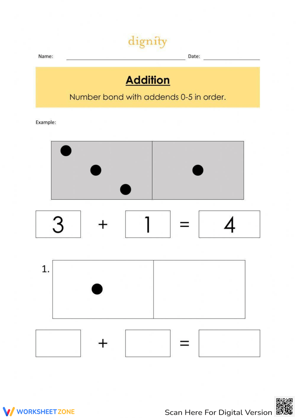 Addition Using Dots 0-5 Worksheet