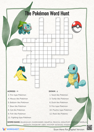 Pokémon Types worksheet