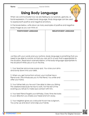 Understanding Body Language Worksheet Activity