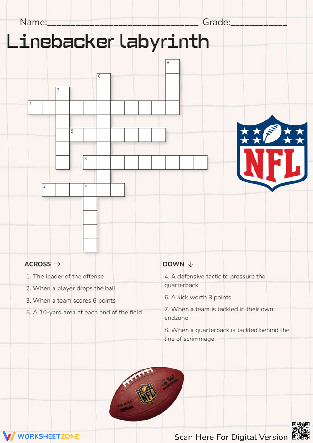 Nfl crossword puzzle worksheets u0026 printable