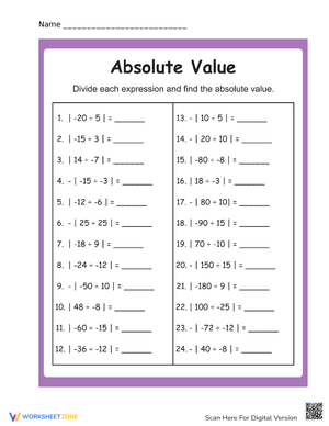 Practice Calculating Absolute Value Worksheets