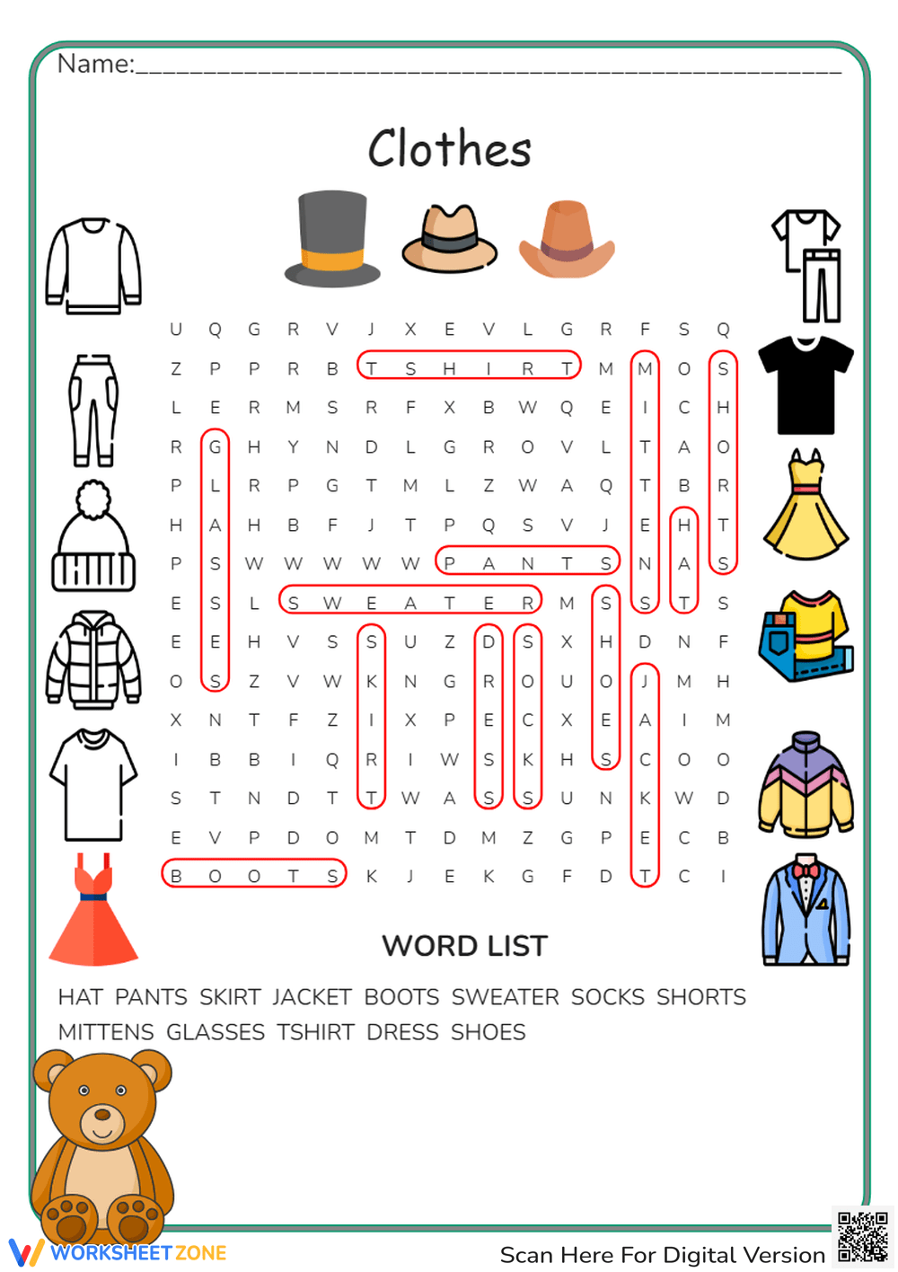 Clothes Word Search - Exercise 1 (Vocabulary worksheet) - Your Home Teacher