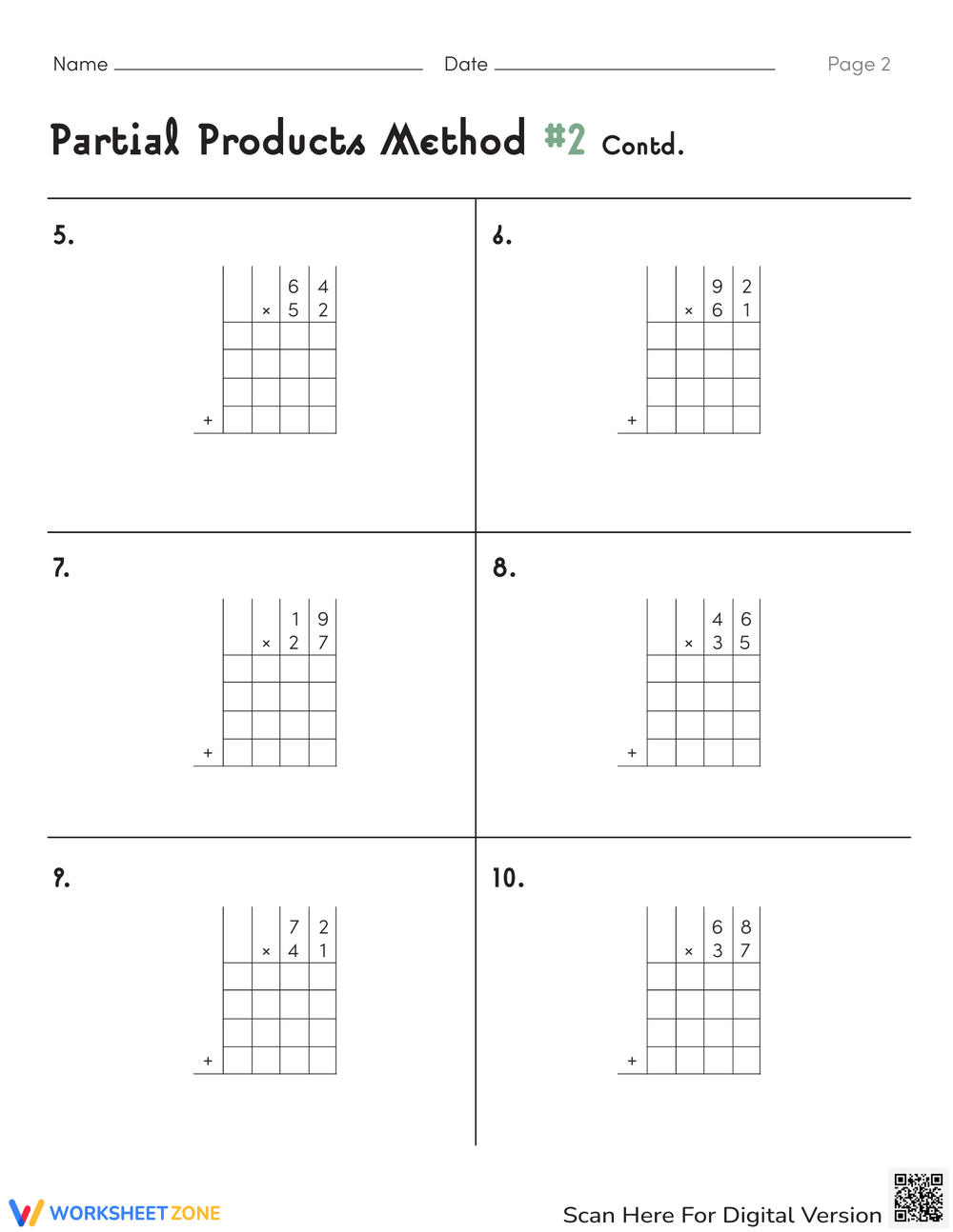 Partial Products Worksheets 5th Grade
