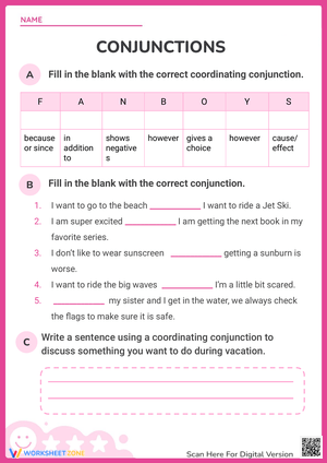 Supply the Missing Conjunctions Worksheets