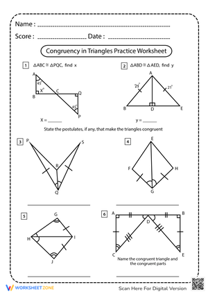 Unlock Triangle Congruency with Methods! Worksheets