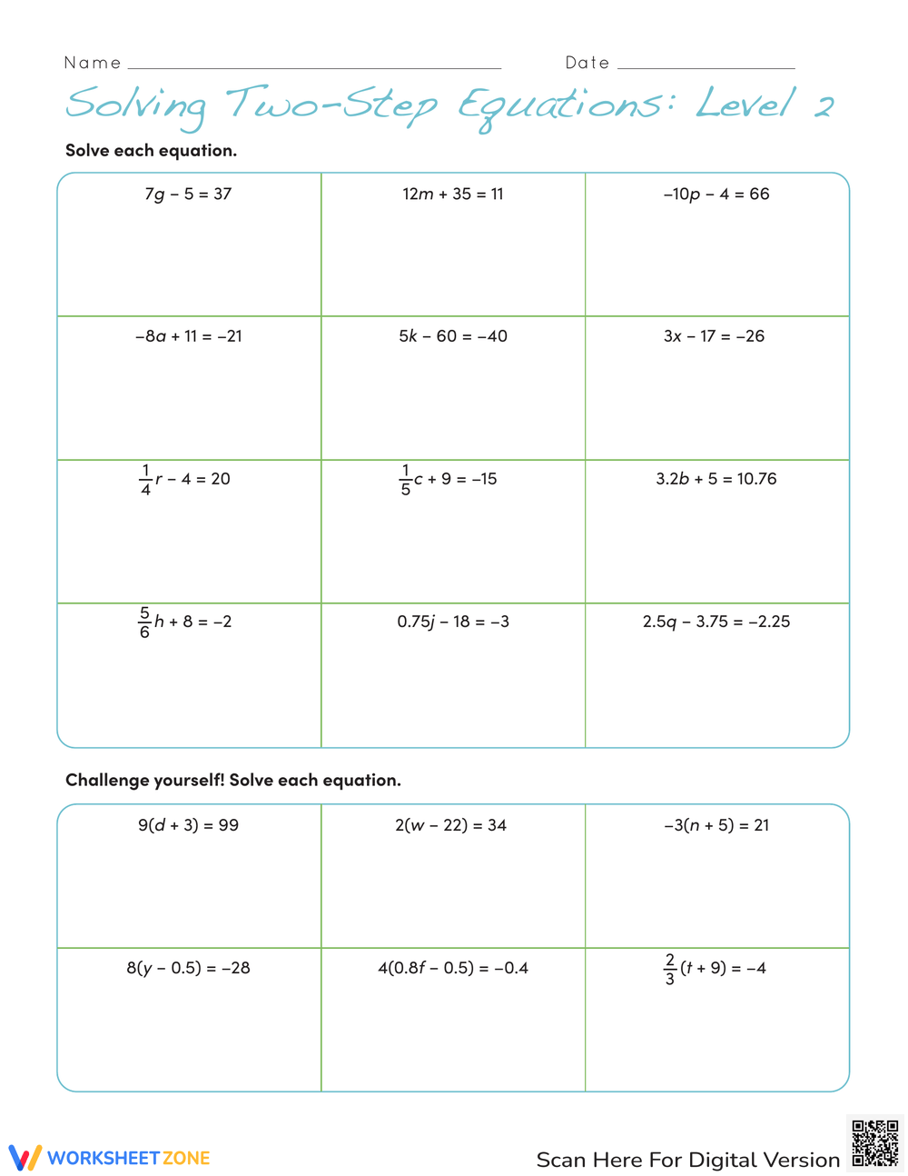 Solving Two Step Equations Worksheet 8th Grade