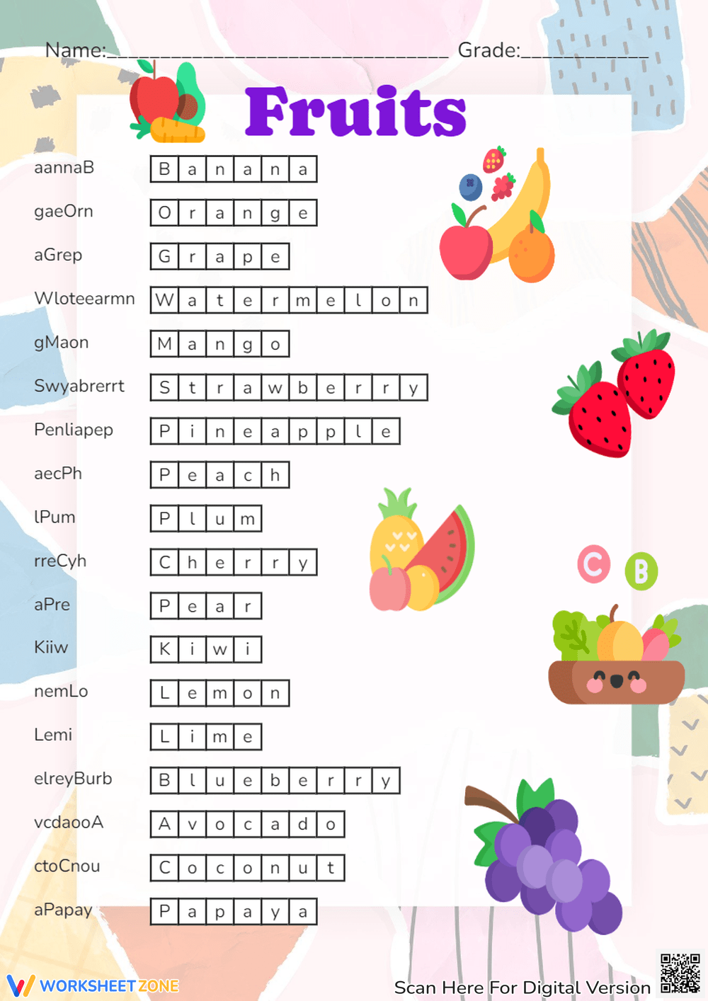 Word Scrambled Worksheet Collection For Teaching Learning