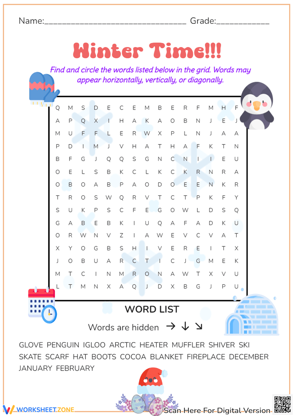 Winter Clothing Word Search