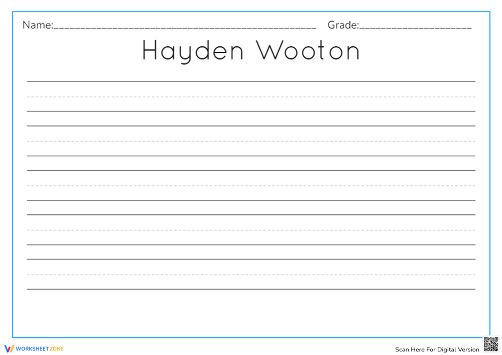 Name Tracing Practice Sheet - Hayden Wooton Worksheet