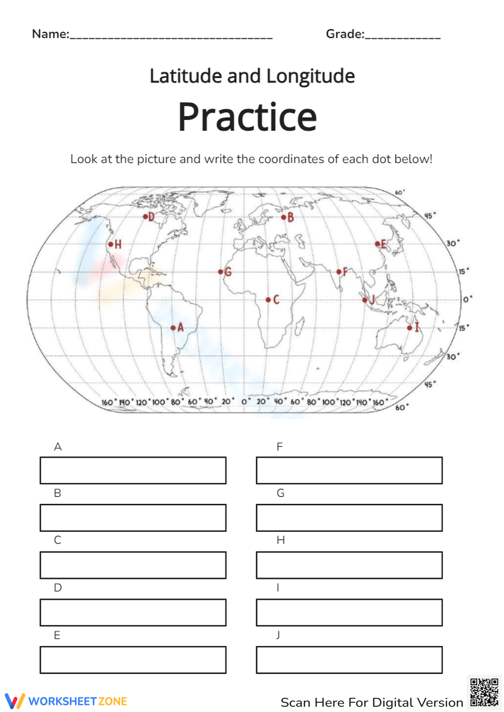 latitude and longitude worksheets